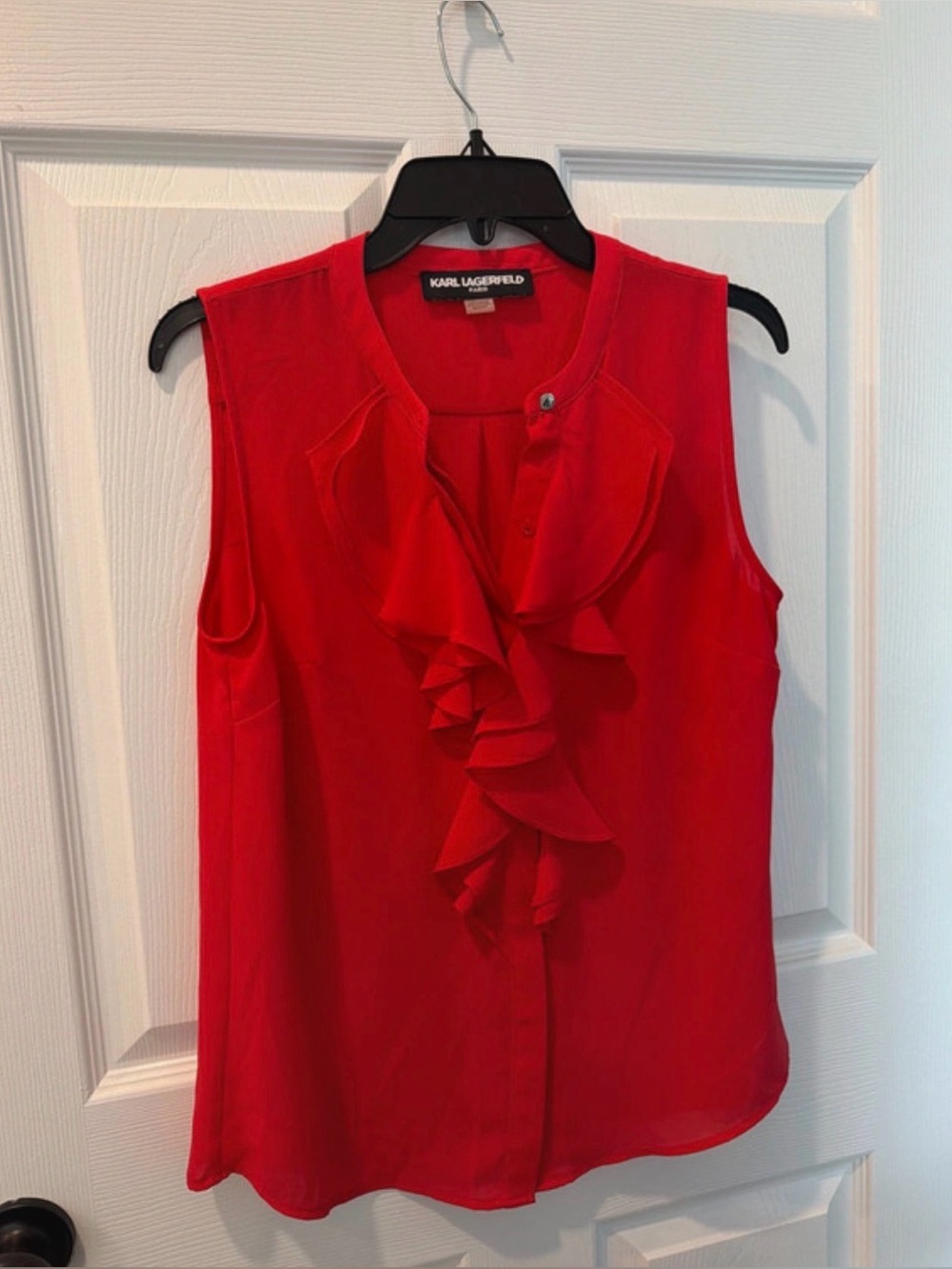 Karl Lagerfeld Scarlet Ruffle Front Sleeveless Blouse